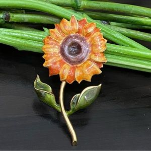 Vintage Enamel Sunflower Brooch